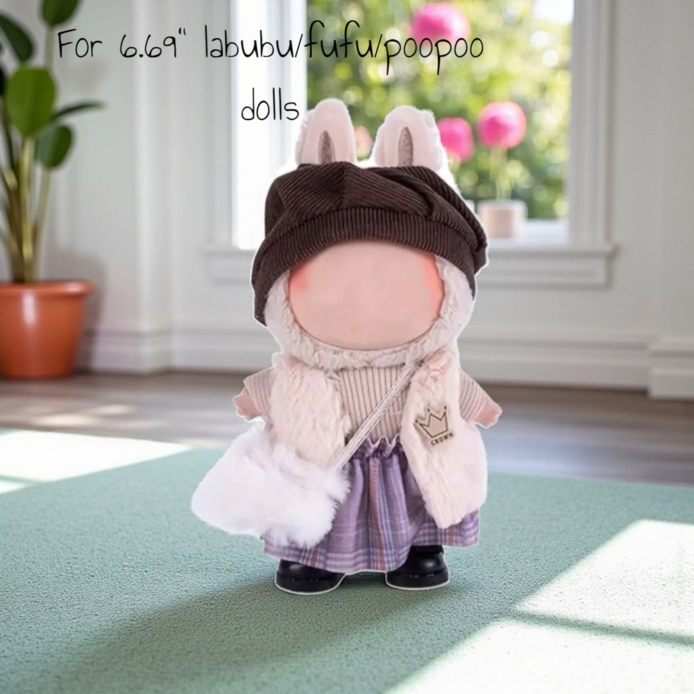 Labubu/Lalabu Plush Fashion Doll - Pink & Brown Outfit